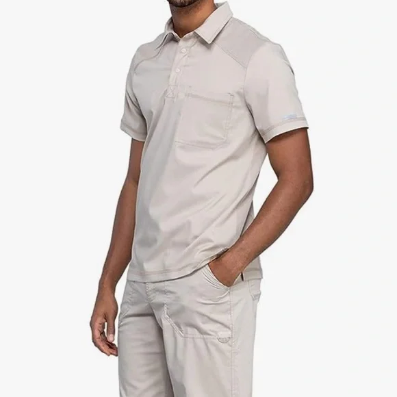 Cherokee Men's Polo Scrub Top, Modern Sporty V-Neck with Breathable Mesh… - Picture 6 of 6